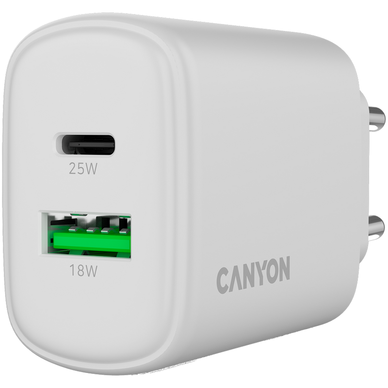 CANYON Ładowarka sieciowa OnCharge 250 25W 1xPD 1xQC EU Biała-10