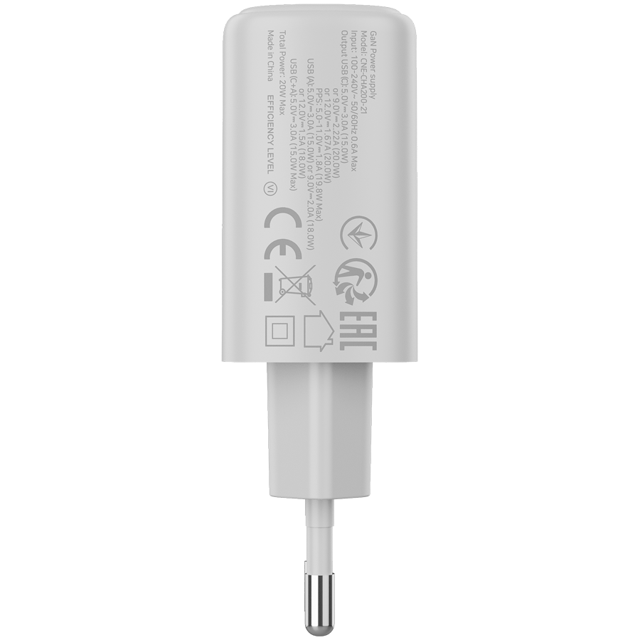 CANYON Ładowarka sieciowa OnCharge 200 20W 1xPD 1xQC EU Biała