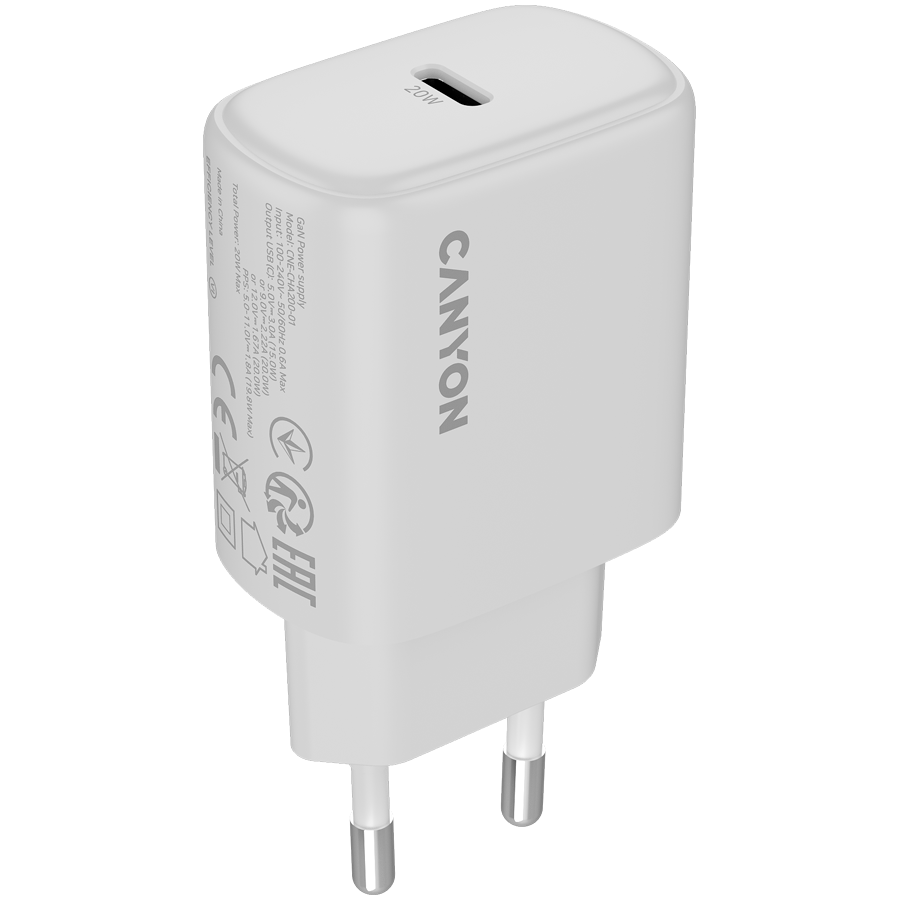 CANYON Ładowarka sieciowa OnCharge 200 20W 1xPD EU Biała