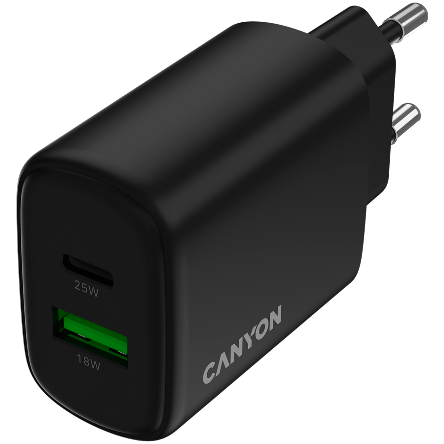 CANYON Ładowarka sieciowa OnCharge 250 25W 1xPD 1xQC EU Czarna