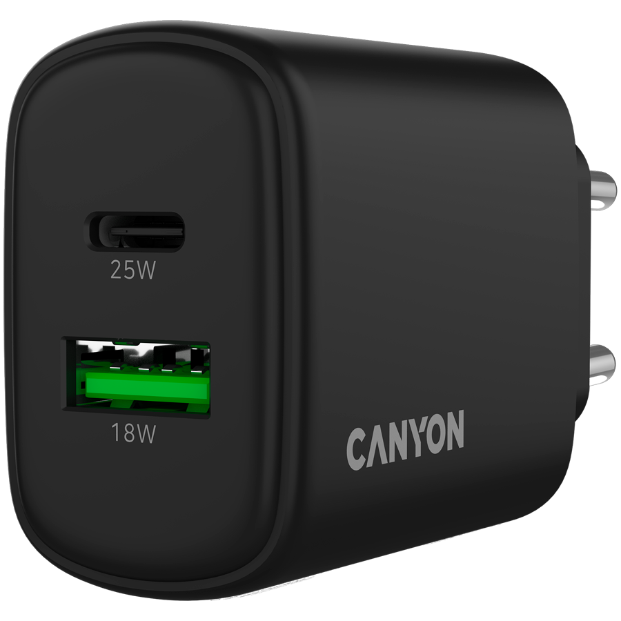 CANYON Ładowarka sieciowa OnCharge 250 25W 1xPD 1xQC EU Czarna