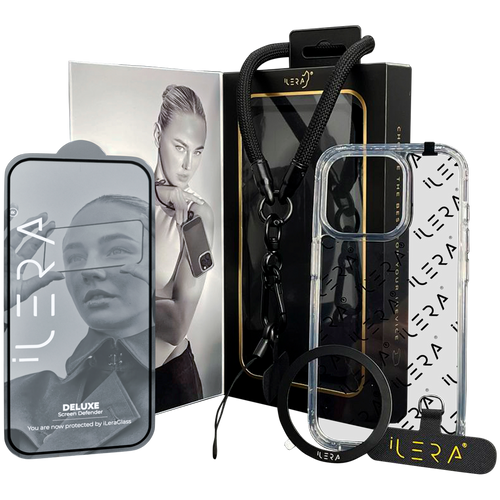 iLera Go Ice Case with Hand strap, 4- in-1  Delux Set Case Szkło ochronne pasek do iPhone 16