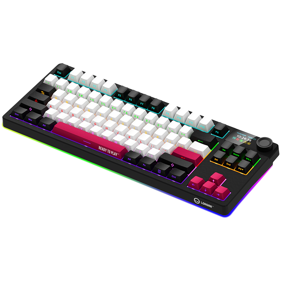 LORGAR Klawiatura Gamingowa Bezprzewodowa, Pro, TKL, mechaniczna,Czarno Czerwona, układ EN