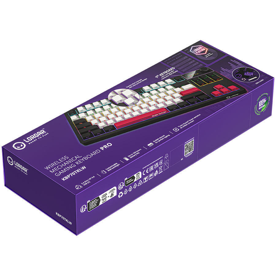 LORGAR Klawiatura Gamingowa Bezprzewodowa, Pro, TKL, mechaniczna,Czarno Czerwona, układ EN