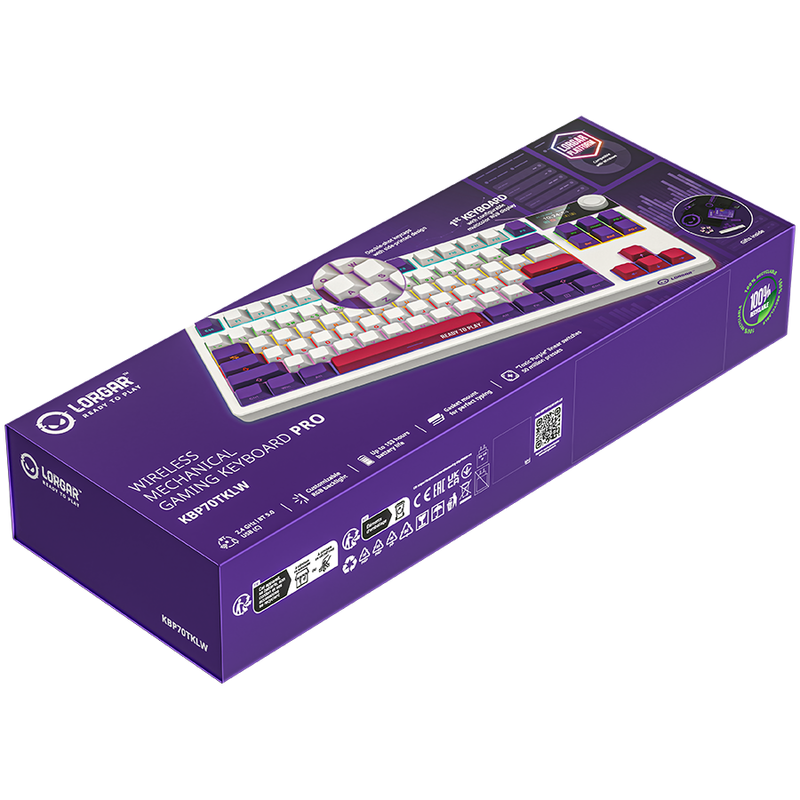 LORGAR Klawiatura Gamingowa Bezprzewodowa, Pro, TKL, mechaniczna, Biała, układ EN
