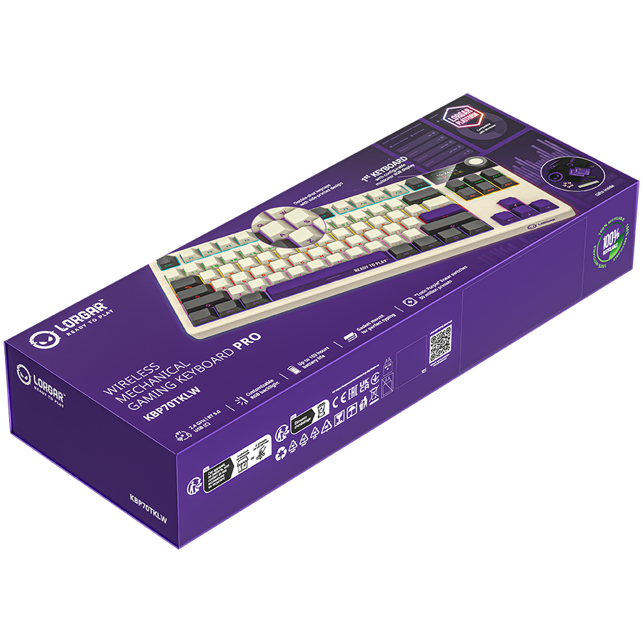 LORGAR Klawiatura Gamingowa Bezprzewodowa, Pro, TKL, mechaniczna, Beżowa, układ EN