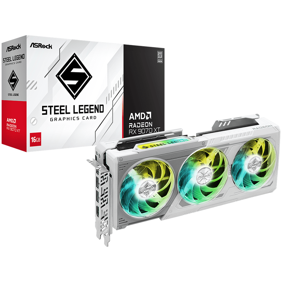 ASROCK AMD Radeon RX 9070 XT Steel Legend 16GB GDDR6 256-bit HDMI 3x DP