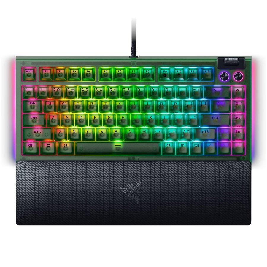 Razer BlackWidow V4 75% Phantom Green Edition, US Layout, Razer Chroma RGB, Hot-swappable Design, Detachable Type C Cable, PCB & Case sound dampening foam, Up to 8,000 Hz polling rate, Doubleshot ABS Keycaps, Magnetic Plush Leatherette-1