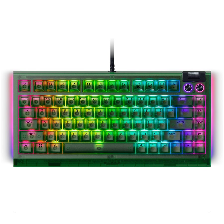 Razer BlackWidow V4 75% Phantom Green Edition, US Layout, Razer Chroma RGB, Hot-swappable Design, Detachable Type C Cable, PCB & Case sound dampening foam, Up to 8,000 Hz polling rate, Doubleshot ABS Keycaps, Magnetic Plush Leatherette-5
