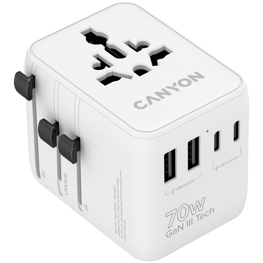 CANYON Adapter Podróżny OnTour 70W EU/UK/US/AUS Biały