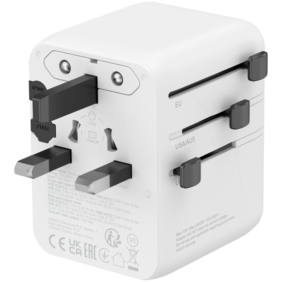CANYON Adapter Podróżny OnTour 70W EU/UK/US/AUS Biały