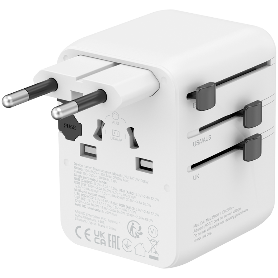 CANYON Adapter Podróżny OnTour 70W EU/UK/US/AUS Biały