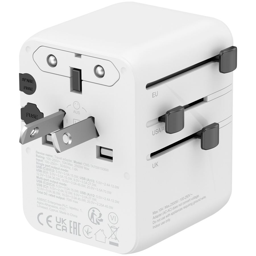 CANYON Adapter Podróżny OnTour 70W EU/UK/US/AUS Biały