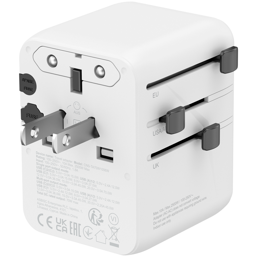 CANYON Adapter Podróżny OnTour 70W EU/UK/US/AUS Biały