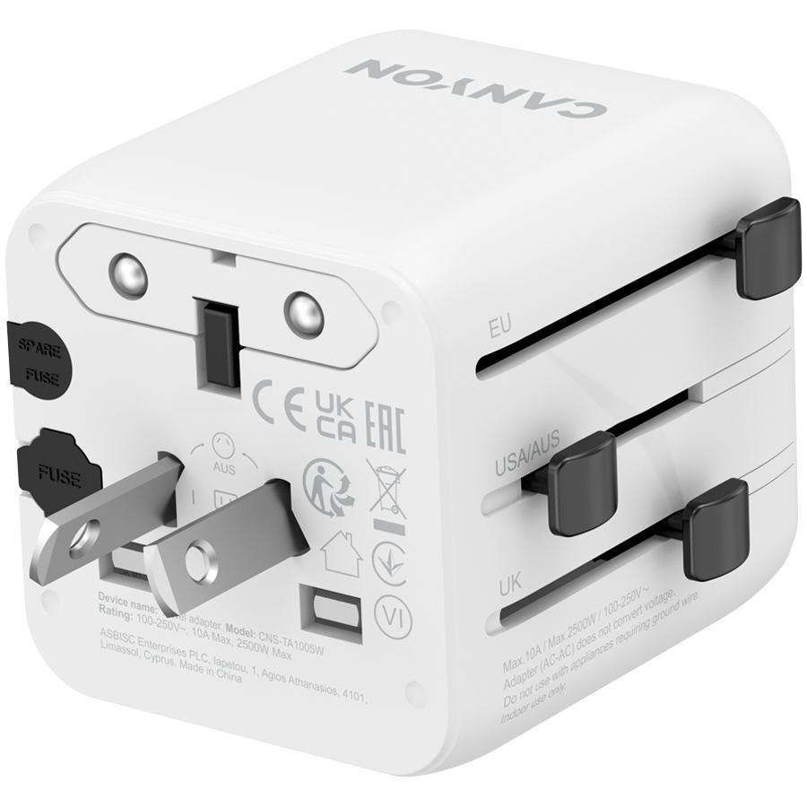 CANYON Adapter Podróżny OnTour One EU/UK/US/AUS Biały