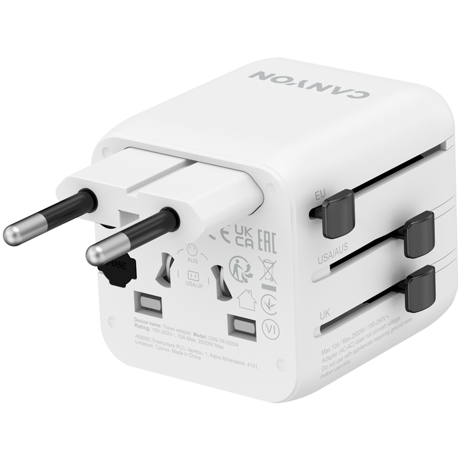CANYON Adapter Podróżny OnTour One EU/UK/US/AUS Biały