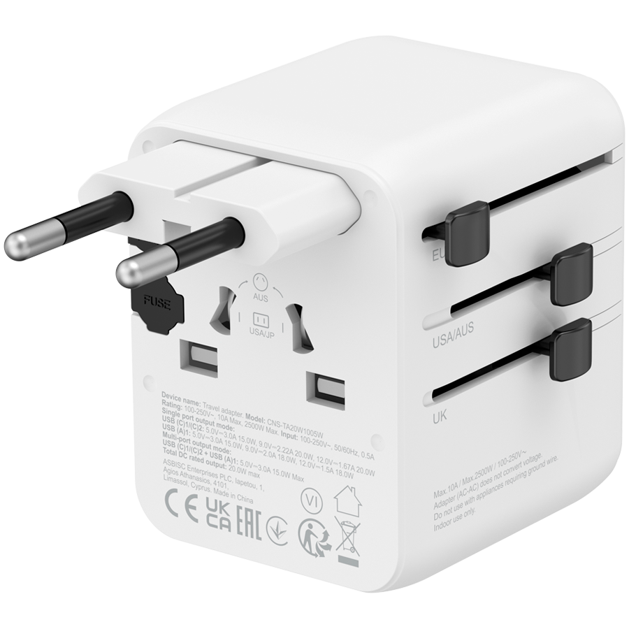 CANYON Adapter Podróżny OnTour 20W EU/UK/US/AUS Biały