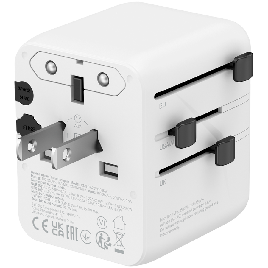 CANYON Adapter Podróżny OnTour 20W EU/UK/US/AUS Biały