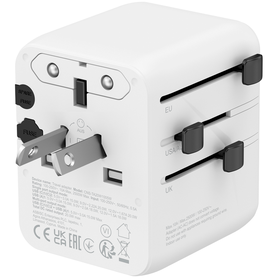 CANYON Adapter Podróżny OnTour 20W EU/UK/US/AUS Biały