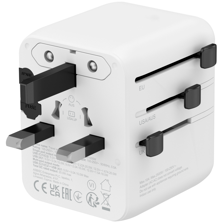 CANYON Adapter Podróżny OnTour 20W EU/UK/US/AUS Biały