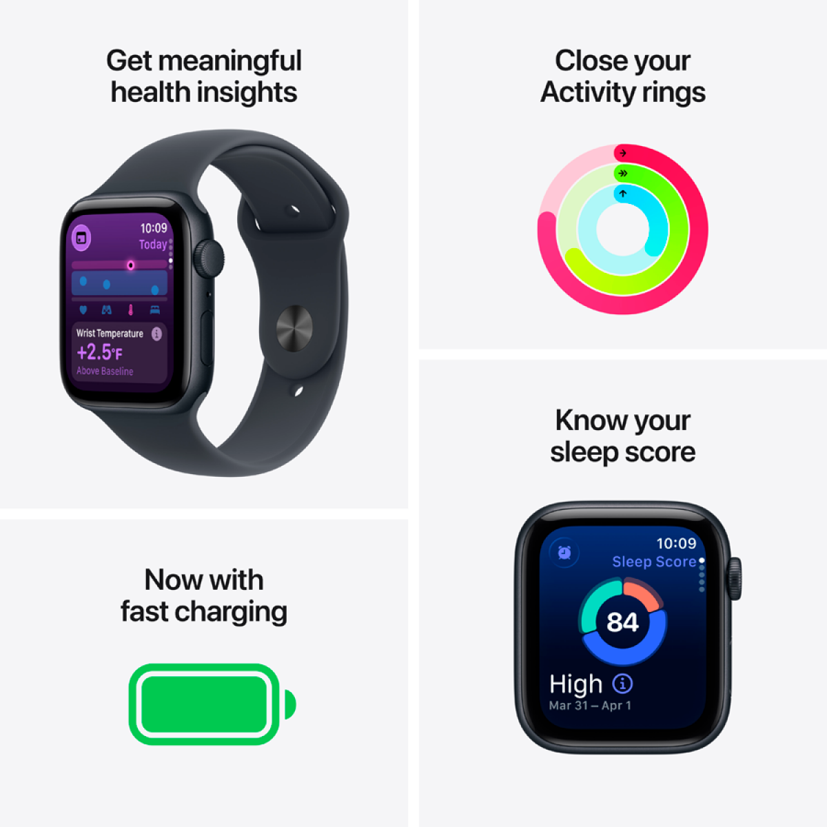 Apple Watch SE 3 GPS 44mm Midnight Aluminium Case with Midnight Sport Band - M/L,Model A3325