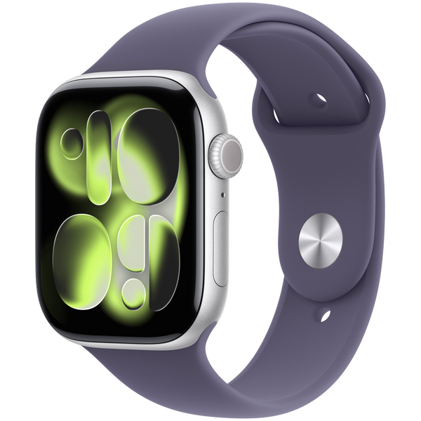 Apple Watch Series 11 GPS 46mm Silver Aluminium Case with Purple Fog Sport Band - S/M,Model A3333
