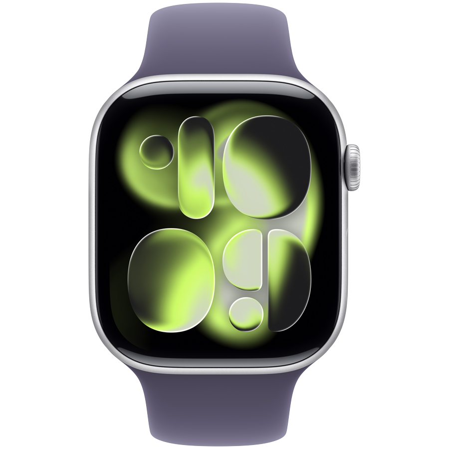 Apple Watch Series 11 GPS 46mm Silver Aluminium Case with Purple Fog Sport Band - S/M,Model A3333
