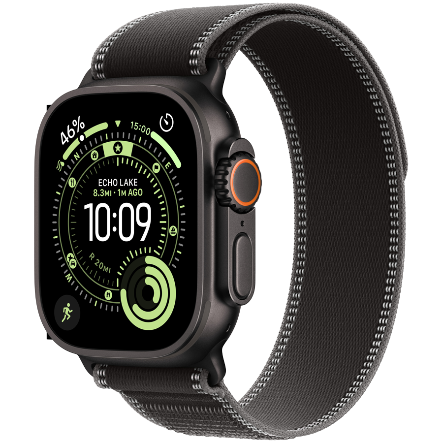 Apple Watch Ultra 3 GPS + Cellular 49mm Black Titanium Case with Black/Charcoal Trail Loop - M/L,Model A3281