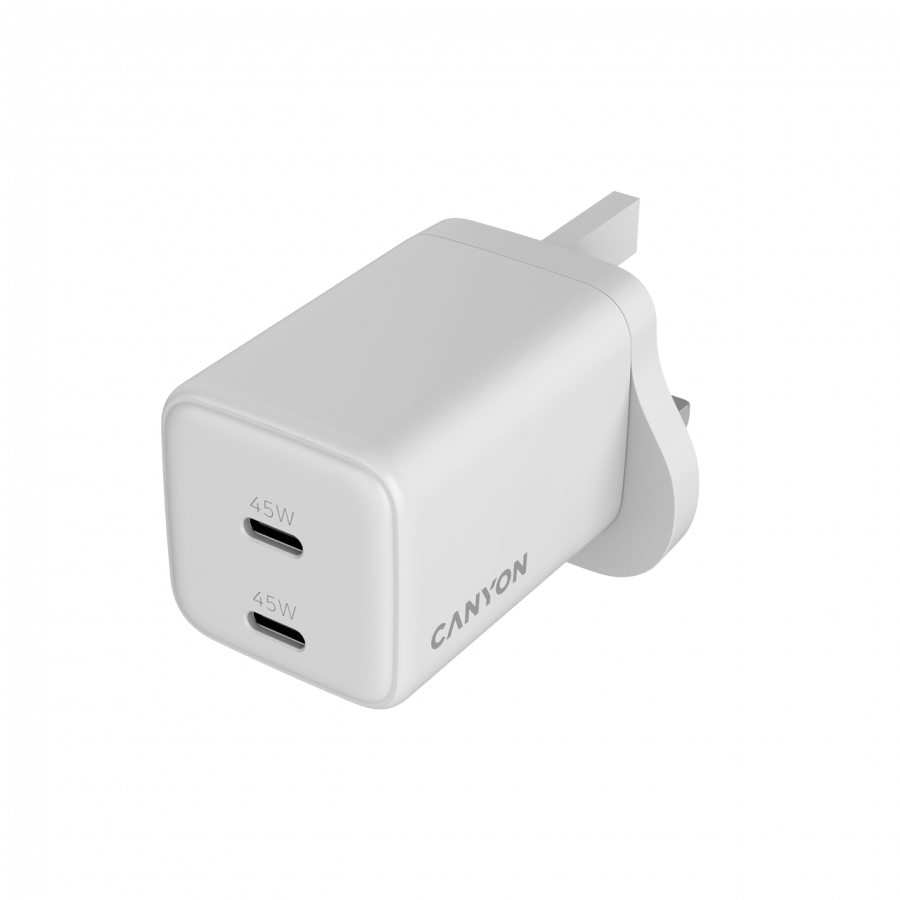 CANYON Ładowarka sieciowa CU45AC GaN 45W 2xPD UK Biała