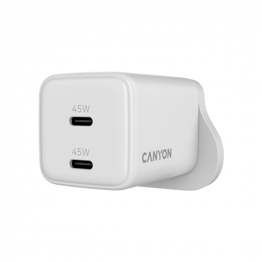 CANYON Ładowarka sieciowa CU45AC GaN 45W 2xPD UK Biała