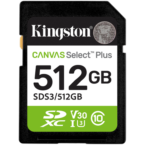 KINGSTON 512GB SDXC Canvas Select Plus Gen3 150MB/s C10 UHS-I U3 V30