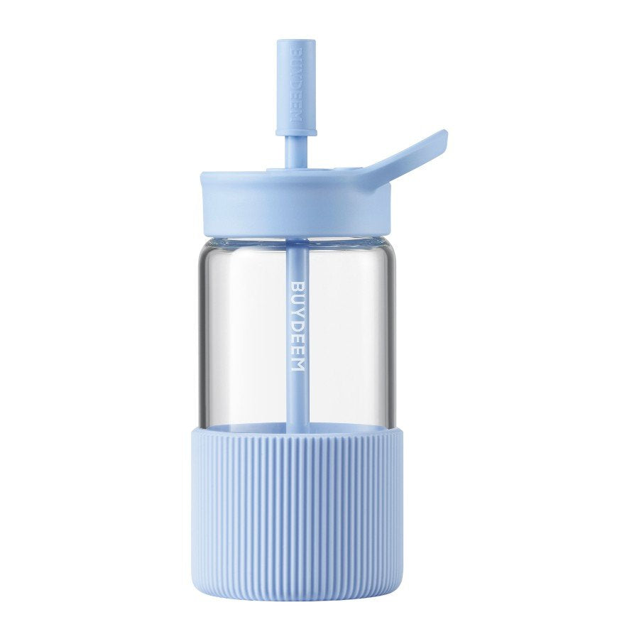 BUYDEEM Portable Glass Straw Bottle 550ml, model DG425, color Blue