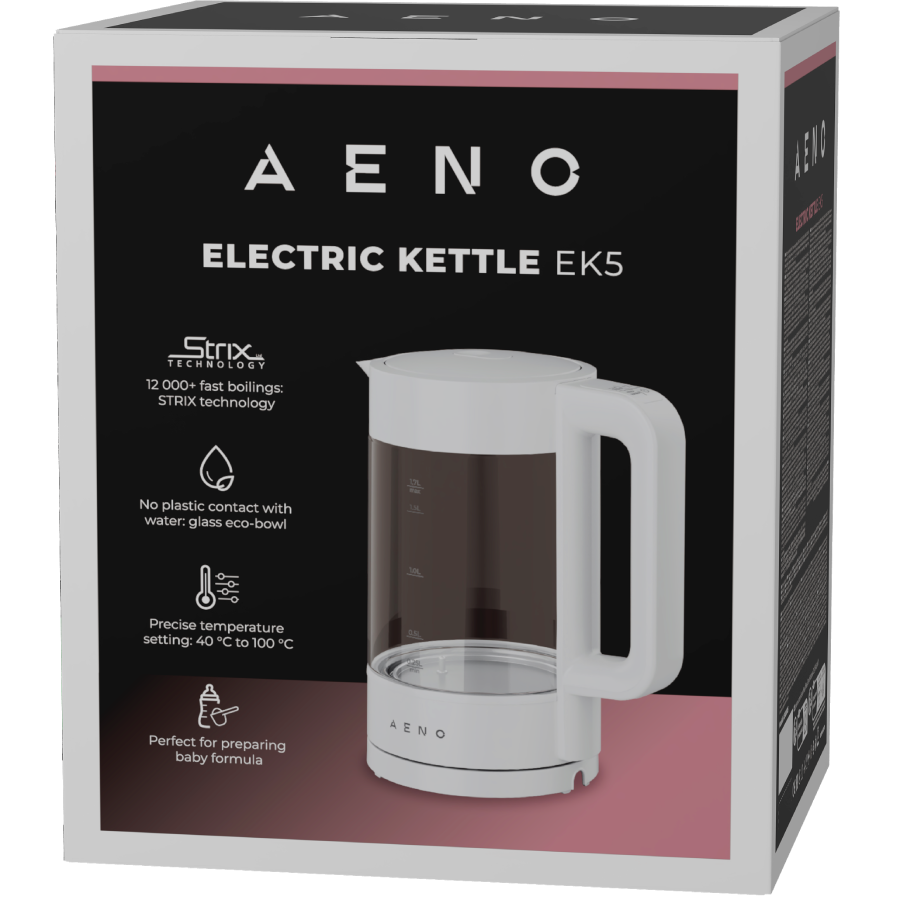 AENO EK5 Czajnik Elektryczny 1,7L Szklany Regulacja 40-100 STRIX