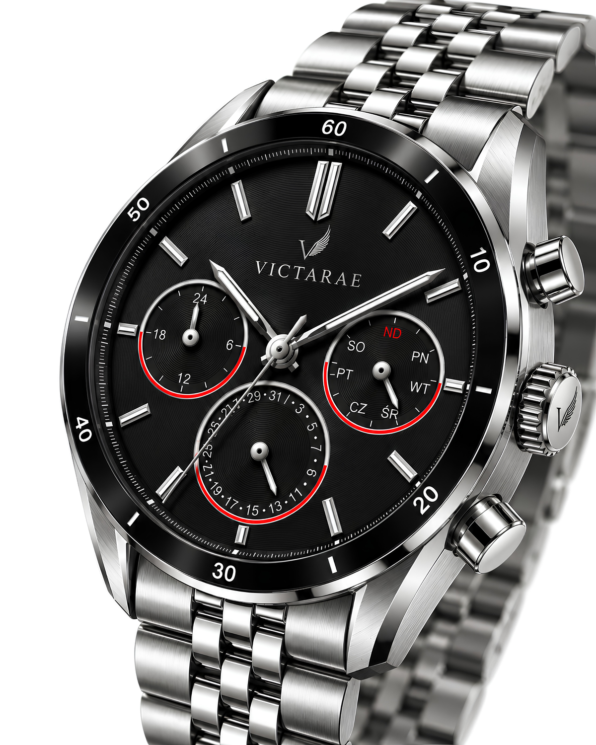 Zegarek Victarae Semper Fidelis - Men Silver (czarna tarcza)