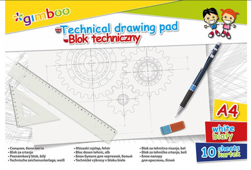 Blok techniczny GIMBOO, A4, 10 kart., 150gsm, biały
