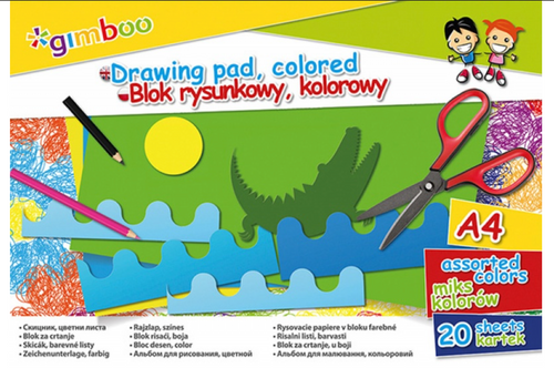 Blok rysunkowy GIMBOO, A4, 20 kart., 70gsm, mix kolorów