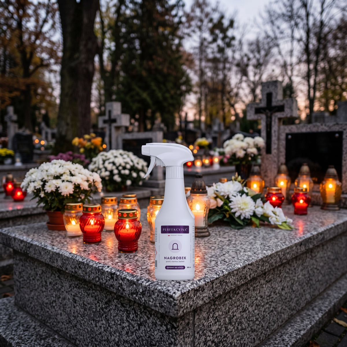 PERFEKCYJNA Nagrobek Płyn do czyszczenia nagrobków granit, marmur, kamień 500 ml